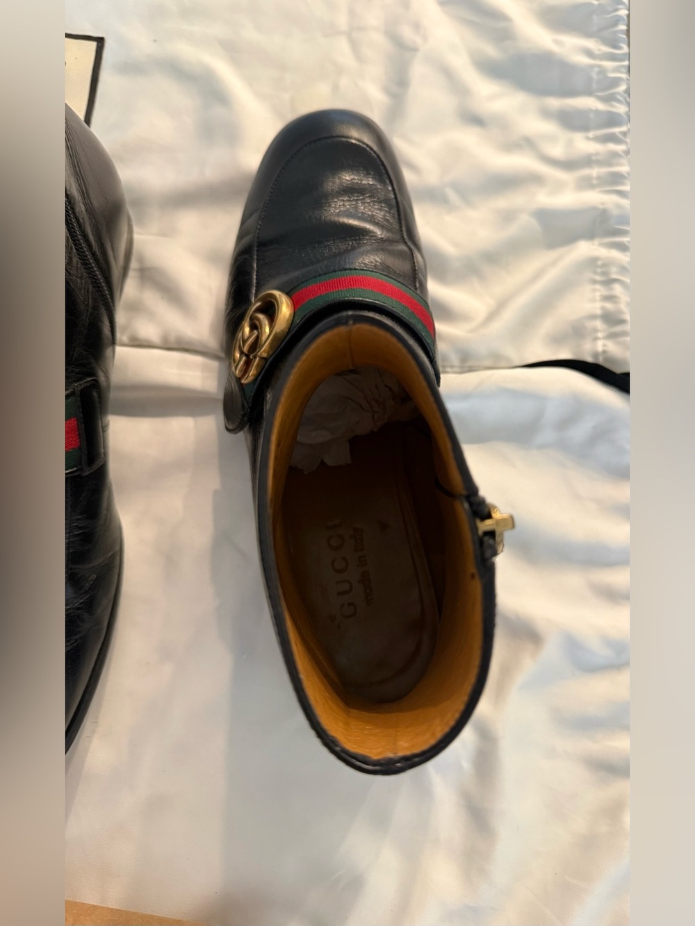 Gucci Black Leather Ankle Boots with Green and Red strap and Gold GG - Picture 9 of 10